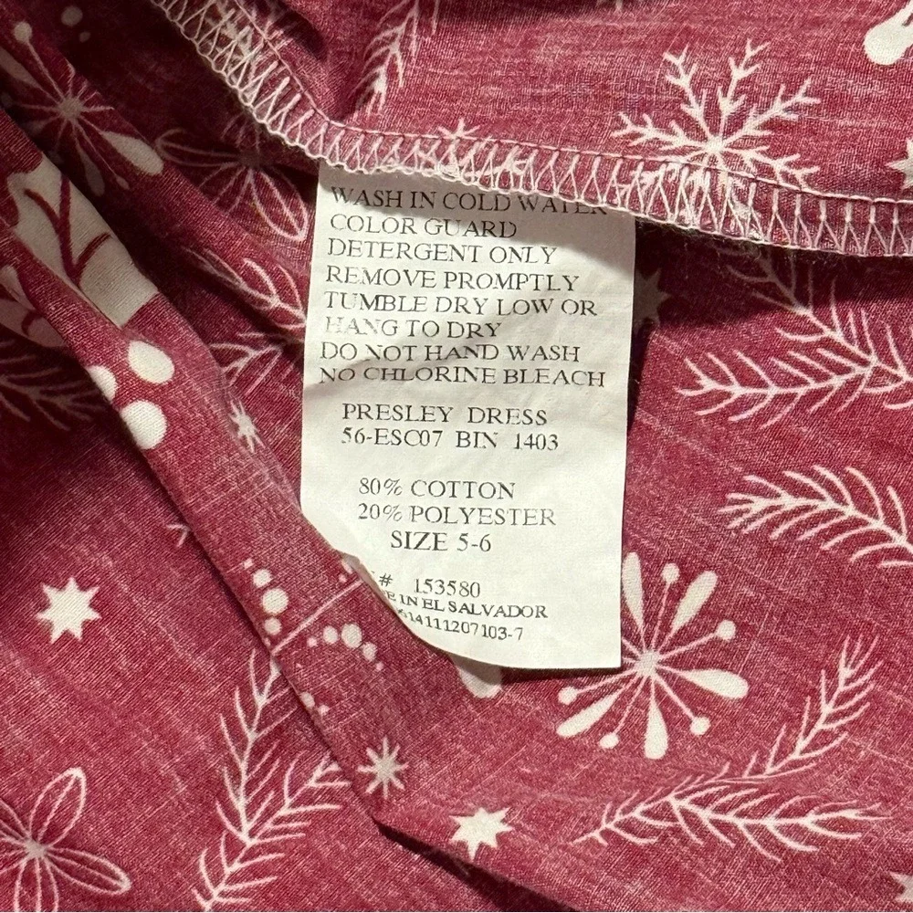 Eleanor Rose Presley Dress Kids Size 5-6 Burgundy White Snowflake Holiday Floral